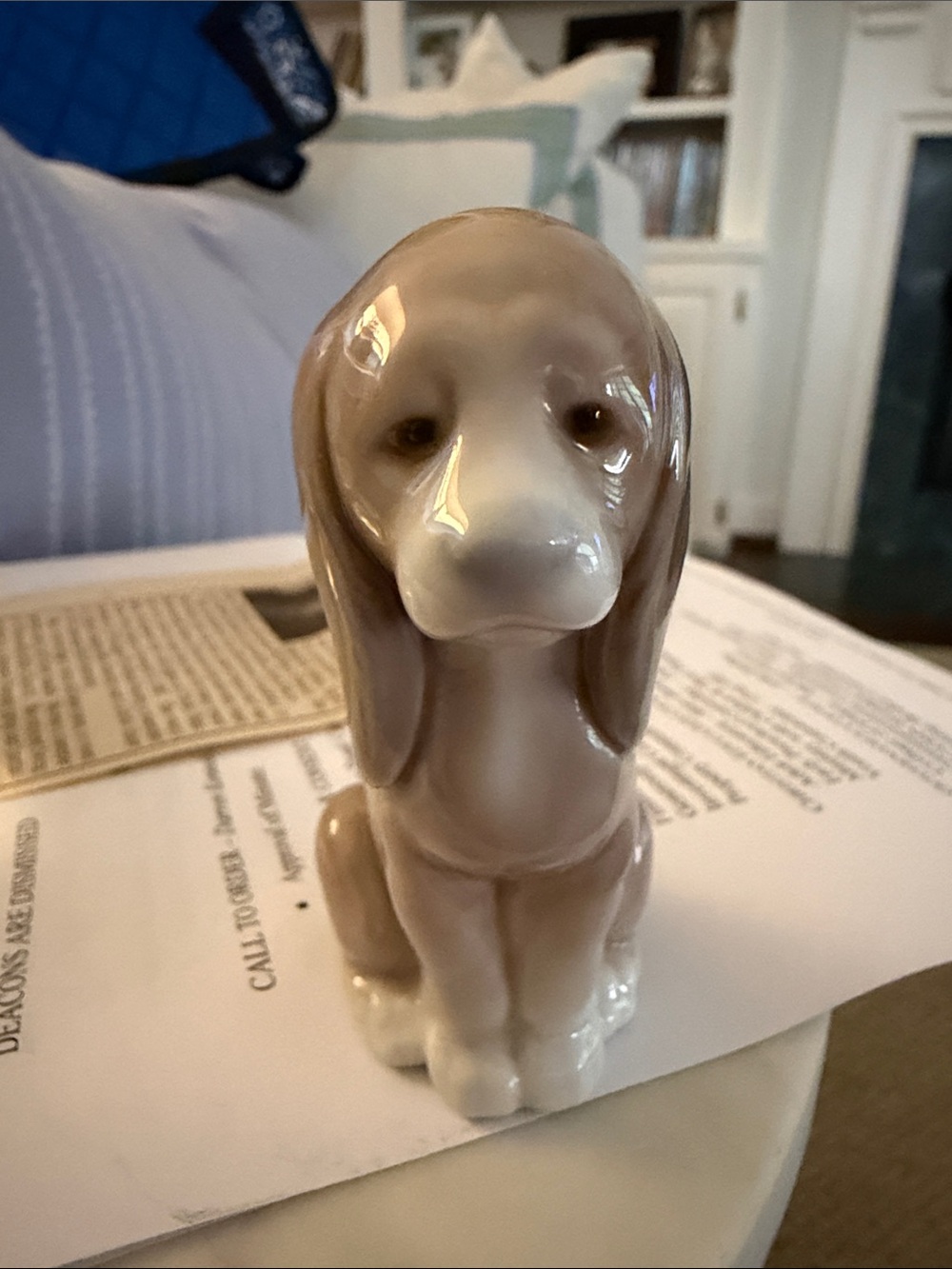 Lladro Glossy Ceramic Puppy Figurine - Taupe & White